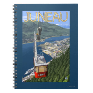 Caderno Espiral Tram sobre Juneau, Poster de Viagens vintage do Al