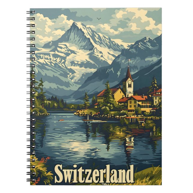 Caderno Espiral Tranquilidade suiça: Aldeia Lakeside (Frente)