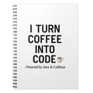 Caderno Espiral Transformo Café Em Código - Cota Engraçada Do Prog