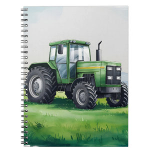 Caderno Espiral Trator Verde Fofo Fazenda Aquarela Crianças
