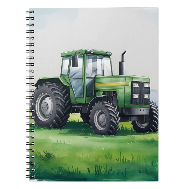 Caderno Espiral Trator Verde Fofo Fazenda Aquarela Crianças  (Frente)