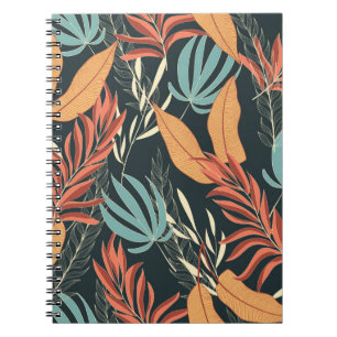 Caderno Espiral Traz um padrão tropical sem costura com amarelo b