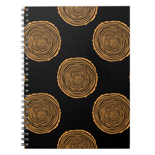 Caderno Espiral Tree Rings Seamless Pattern. Saw cut tree trunk ba
