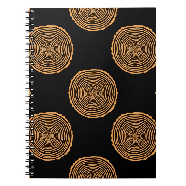 Caderno Espiral Tree Rings Seamless Pattern. Saw cut tree trunk ba (Frente)