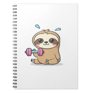 Caderno Espiral Treino Divertido de Preguiça Chibi Cartoon de Aca