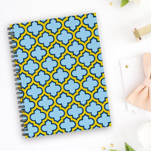 Caderno Espiral Trellis azul e amarela, lete, quatrefoil