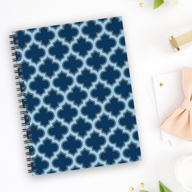 Caderno Espiral Trellis Azul e Bebê, Latite, Quatrefoil (Criador carregado)