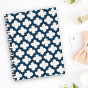 Caderno Espiral Trellis, Latite, Quatrefoil, de cor branca e Marin