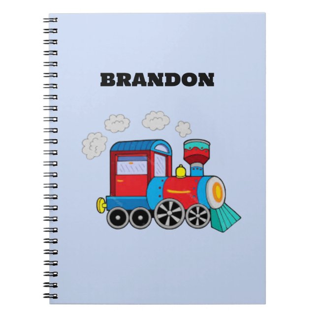 Caderno Espiral Trem de Crianças Meninos Azul Nome Personalizado (Frente)