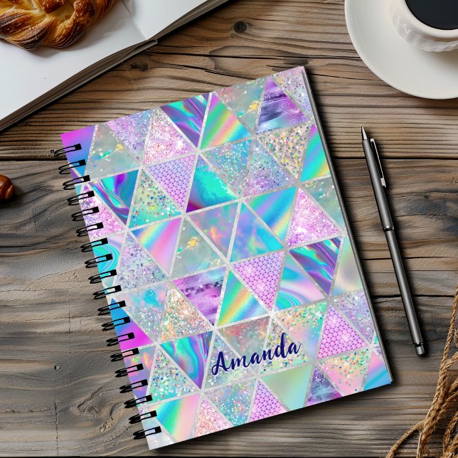 Caderno Espiral Trendência holográfica elegante, faux, geométrico  (Criador carregado)