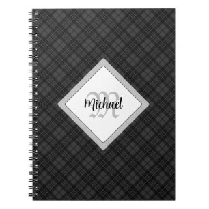 Caderno Espiral Trendy Black White Tartan Personalize Monograma