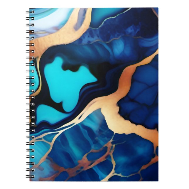 Caderno Espiral Trendy Blue Dourado mármore azul amarelo (Frente)