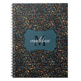 Caderno Espiral Trendy Chic Leopard Padrão Monograma Nome Espiral