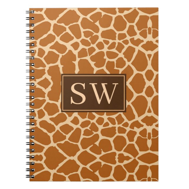 Caderno Espiral Trendy Giraffe Impressão com Monograma Chic (Frente)