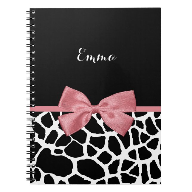 Caderno Espiral Trendy Giraffe Impressão Rosy Arco Rosa Com Nome (Frente)