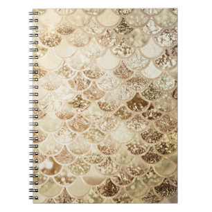 Caderno Espiral Trendy Gold Blush Ombre Glitter Mermaid Fish Scale