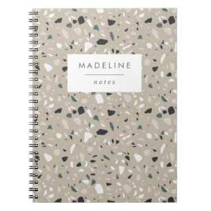 Caderno Espiral Trendy Marinho Blue & Beige Terrazzo