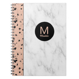 Caderno Espiral Trendy Rosa Dourado e Marble com Monograma