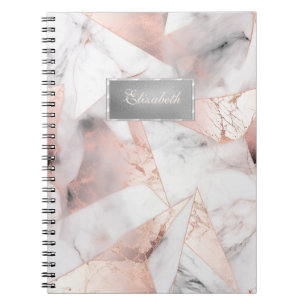 Caderno Espiral Trendy Rosa Dourado Marble Geométrico