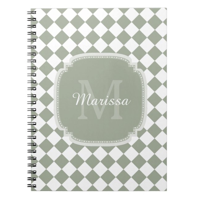Caderno Espiral Trendy Sage Green Verificado Nome Monograma (Frente)