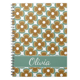 Caderno Espiral Trendy Teal Caramel Retro Groovy Flowers Seamless