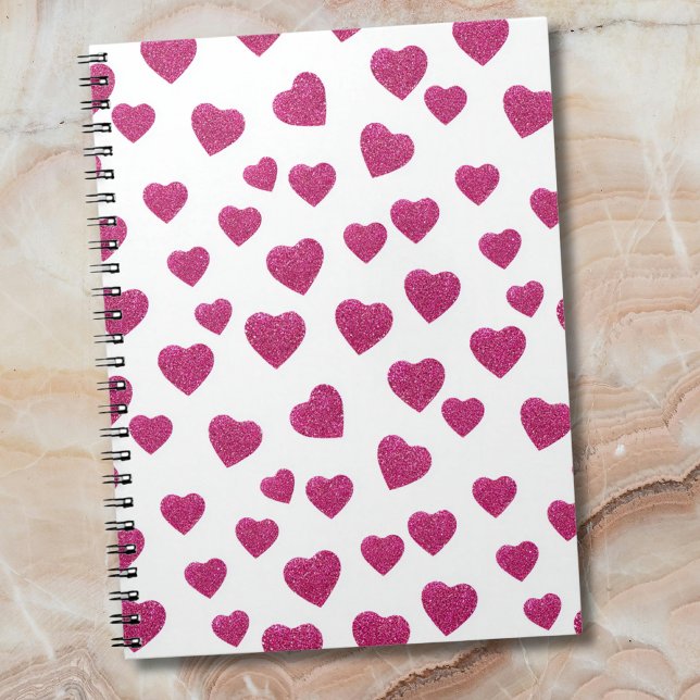 Caderno Espiral Trendy Valentine Pink Glitter Hearts on White (Criador carregado)