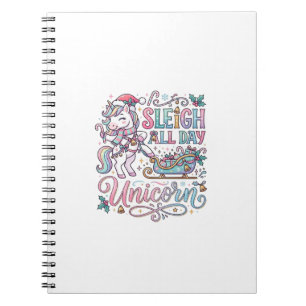 Caderno Espiral Trenó de Unicórnio Todo o Dia Adesivo Adorável de