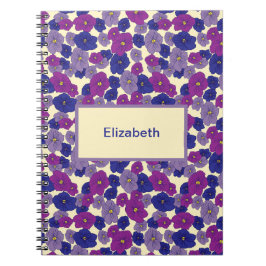 Caderno Espiral Três cores do padrão de superfície das flores viol