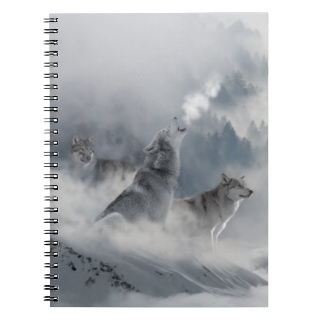Caderno Espiral Três Lobos Bonitos na Neve de inverno (Frente)