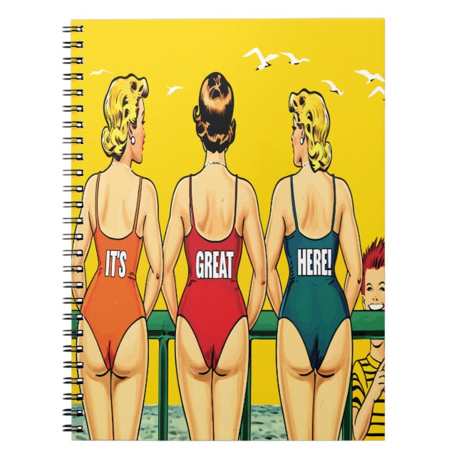 Caderno Espiral Três Meninas Bikini de trás com Texto Engraçado. (Frente)