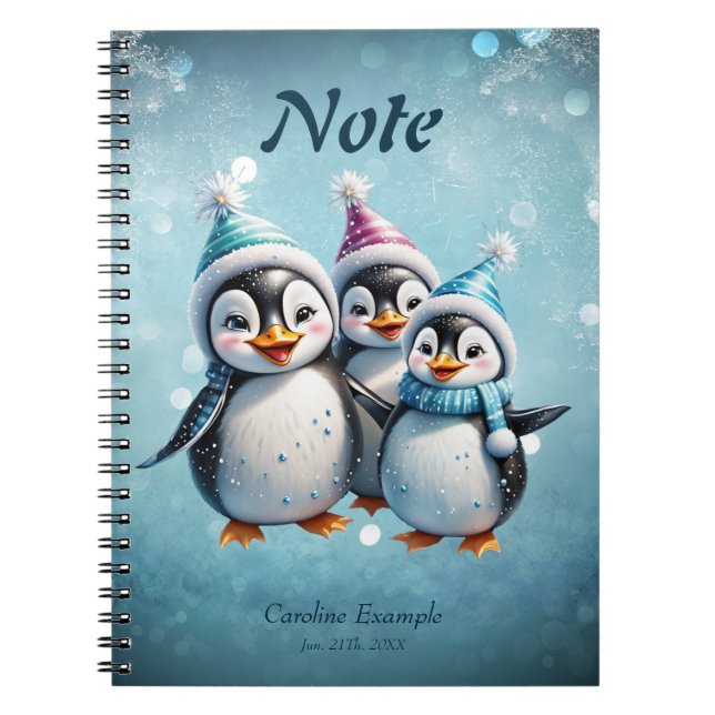 Caderno Espiral Três pinguins adoráveis (Frente)