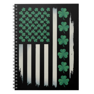 Caderno Espiral Trevo da Bandeira Americana dos EUA Dia de São Pat