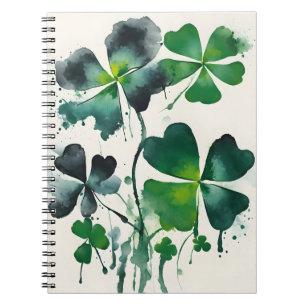 Caderno Espiral Trevo de quatro folhas - Flores de aquarela