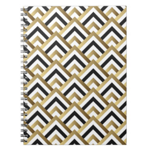 Caderno Espiral Triângulos abstrato: Dourado preto sem costura