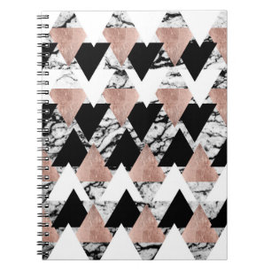 Caderno Espiral Triângulos Dourados pretos modernos do rosa branc