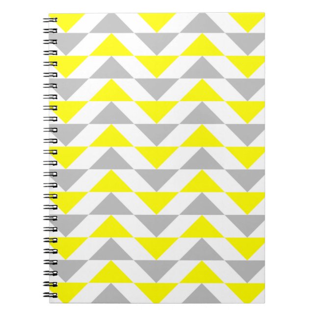 Caderno Espiral Triângulos geométricos amarelo, cinza, teste (Frente)
