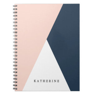 Caderno Espiral Triângulos geométricos azuis cor-de-rosa e azul-