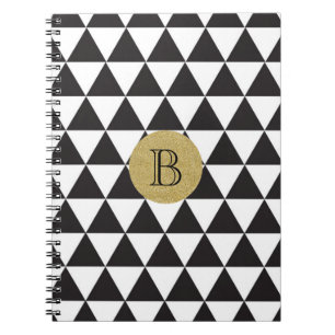 Caderno Espiral Triângulos Preto e Branco & Glamour Dourado Chic