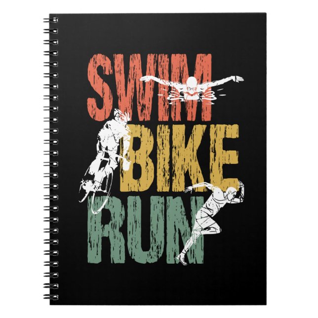 Caderno Espiral Triathlon Vintage Natação Bike Run (Frente)