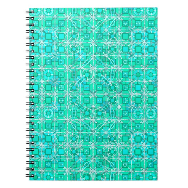 Caderno Espiral Tribal Batik - aqua e turquesa com branco (Frente)