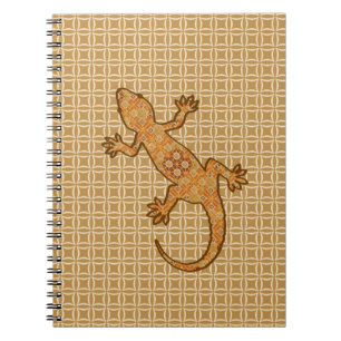 Caderno Espiral Tribal batik Gecko - ferrugem, âmbar e bronzeada