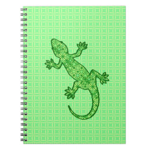 Caderno Espiral Tribal batik Gecko - limão e esmeralda verde