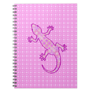 Caderno Espiral Tribal batik Gecko - orquídea e casca rosa