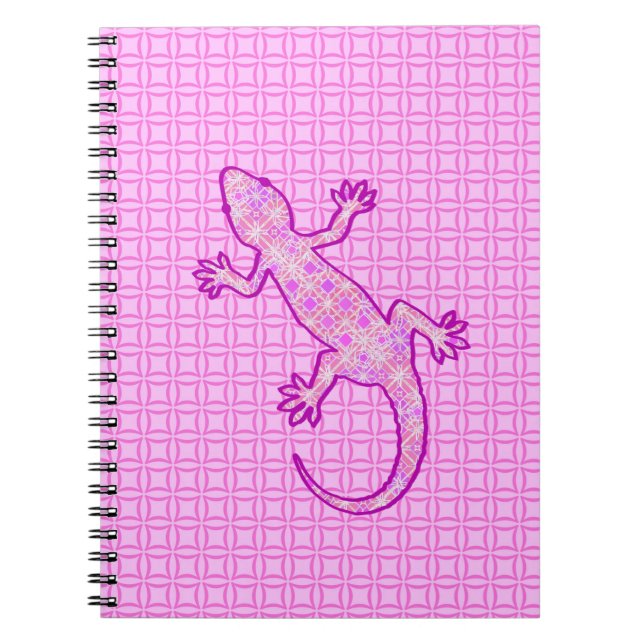 Caderno Espiral Tribal batik Gecko - orquídea e casca rosa (Frente)