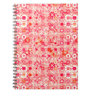 Caderno Espiral Tribal Batik - rosa-coral, laranja-coral e creme
