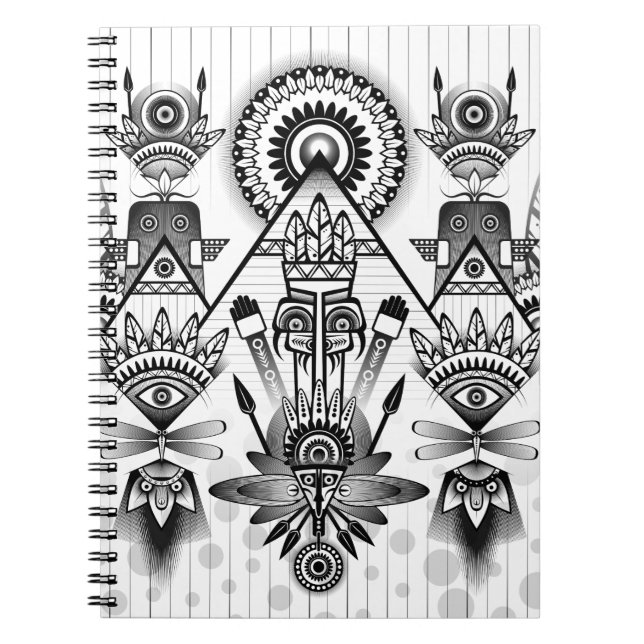 Caderno Espiral Tribal Nativo abstrato (Frente)