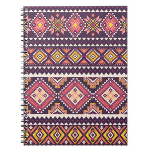Caderno Espiral Tribal striped, padrão geométrico sem costura.