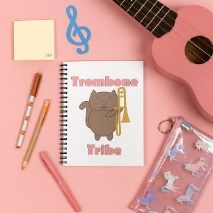 Caderno Espiral Tribo do Trombone Kawaii Gato Marrom Letras Rosa
