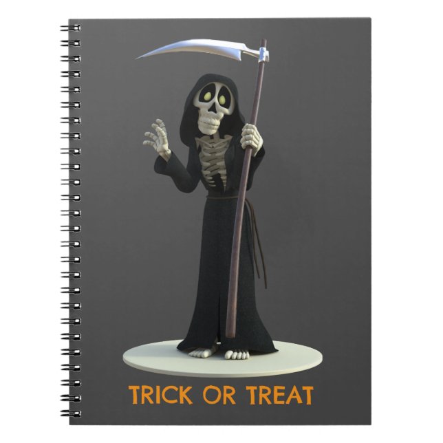 Caderno Espiral Trick or Treat. Cartoon Grim Reaper (Frente)