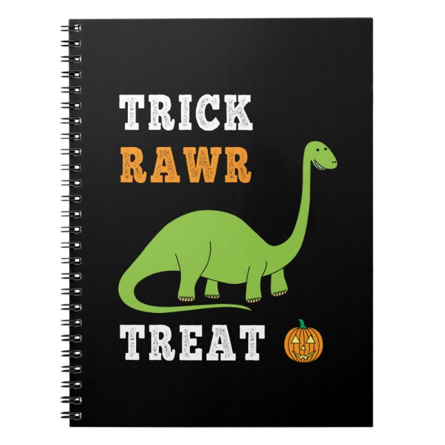 Caderno Espiral Trick Rawr Treat Cute Halloween Brontosaurus Dino (Frente)